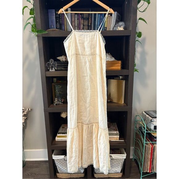NWOT Gold Hawk Cream Linen & Lace Maxi Dress With Belt - Picture 1 of 6